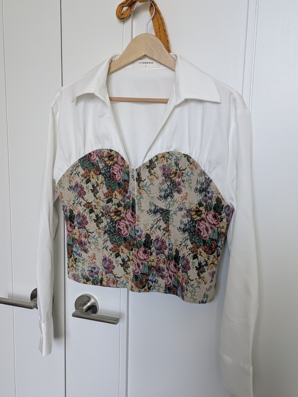 White Shirt with Floral Corset Panel
